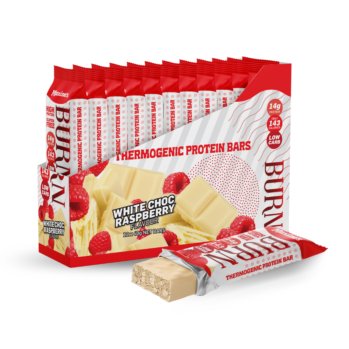 Maxines Maxine's Burn Protein Bars - White Choc Raspberry