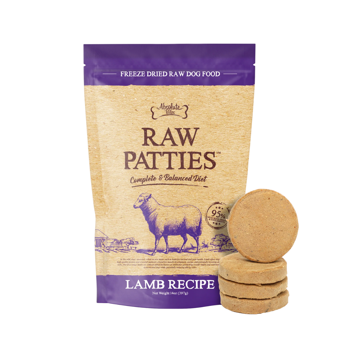 Absolute Bites Freeze Dried Raw Patties - Lamb Recipe
