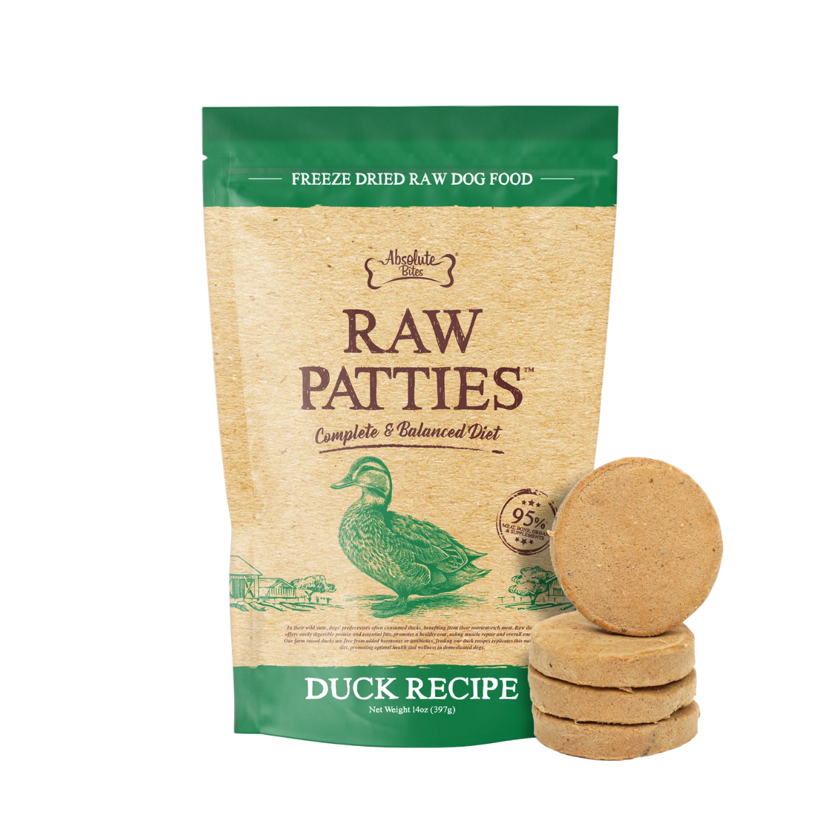 Absolute Bites Freeze Dried Raw Patties - Duck Recipe