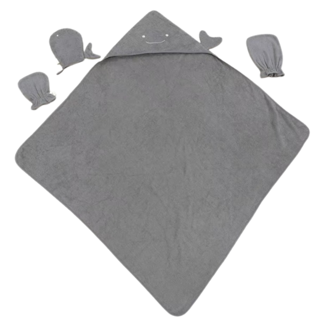 NYZE Kids Hooded Poncho Bath Towel Set of 4 - Grey Whale