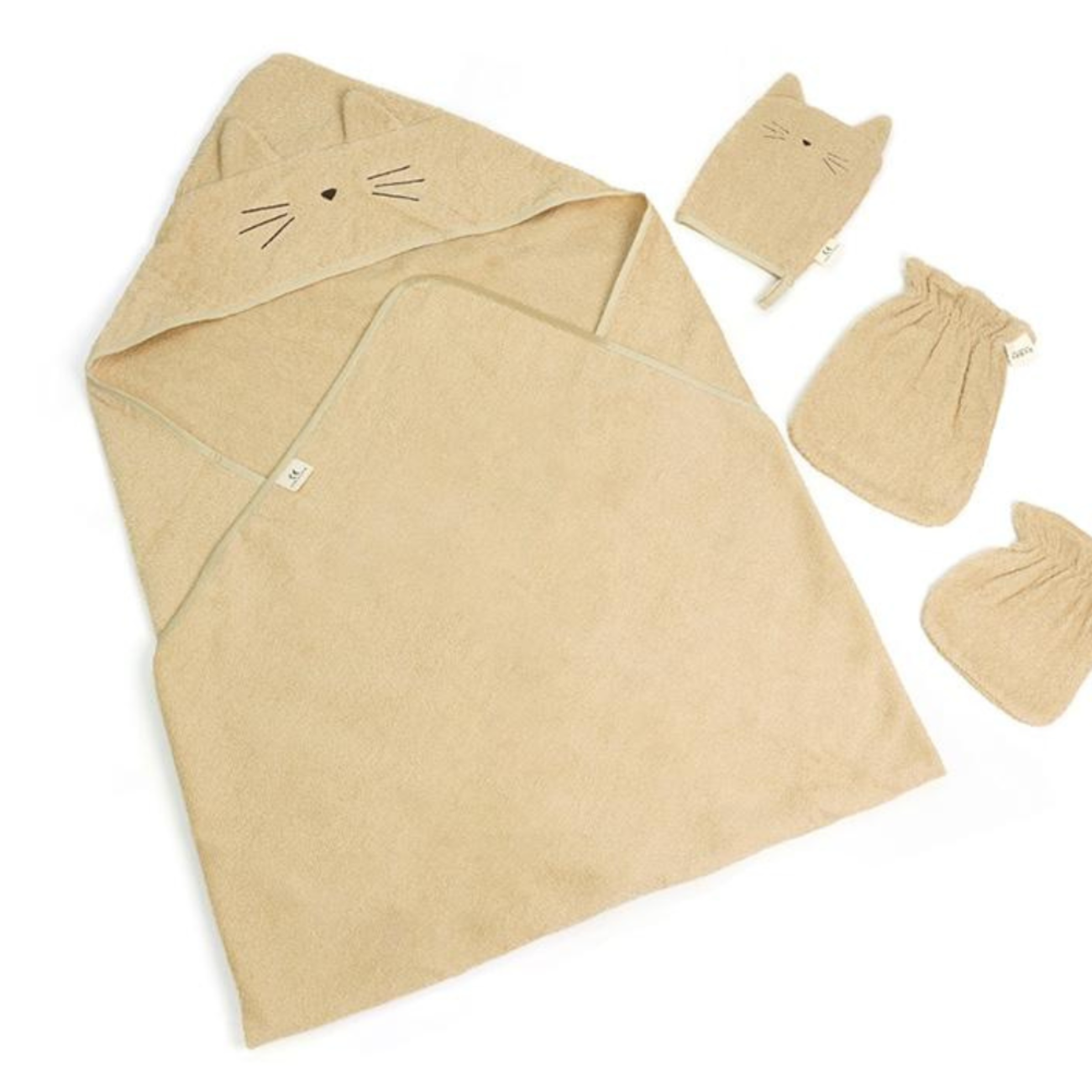 NYZE Kids Hooded Poncho Bath Towel Set of 4 - Yellow Cat