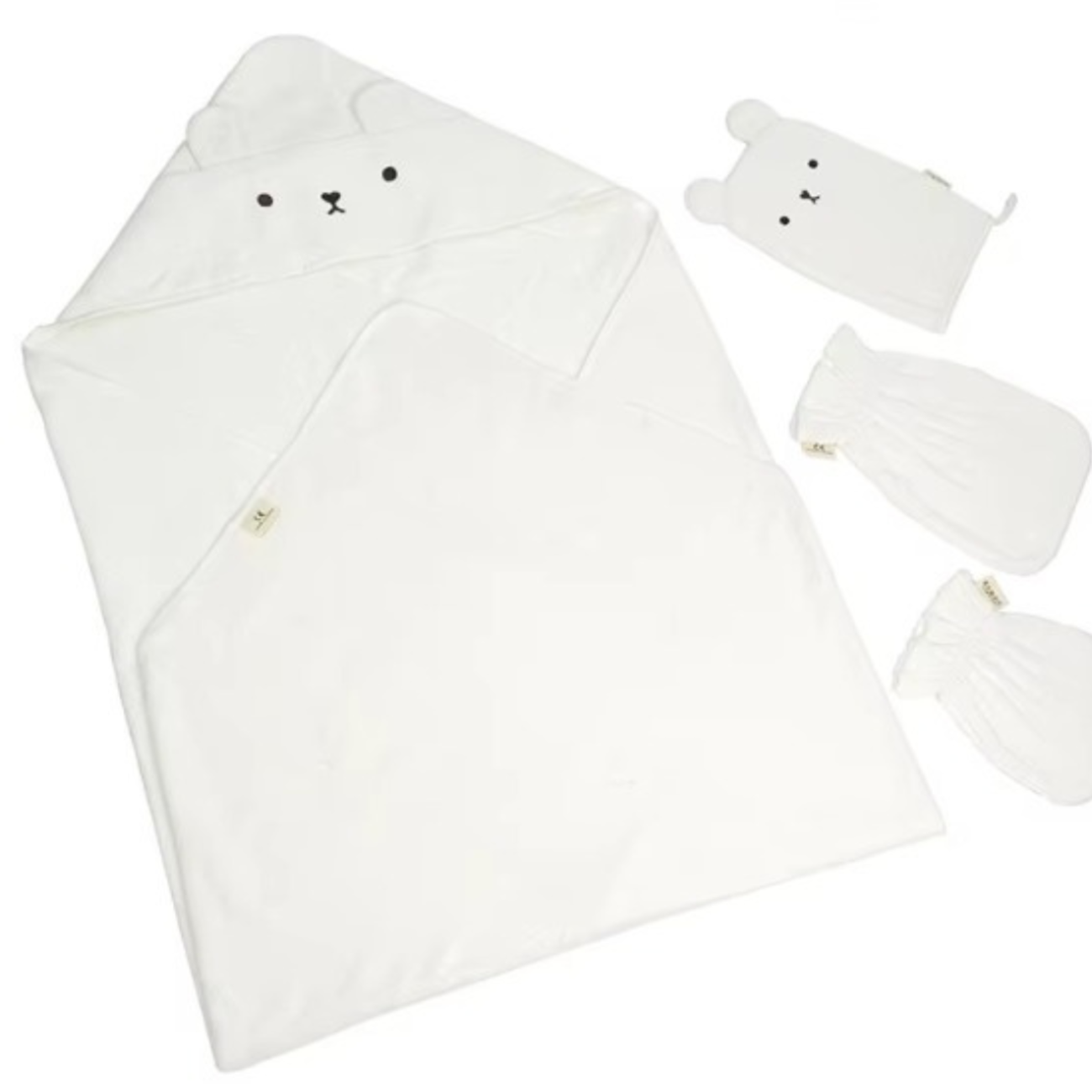 NYZE Kids Hooded Poncho Bath Towel Set of 4 - White Bear
