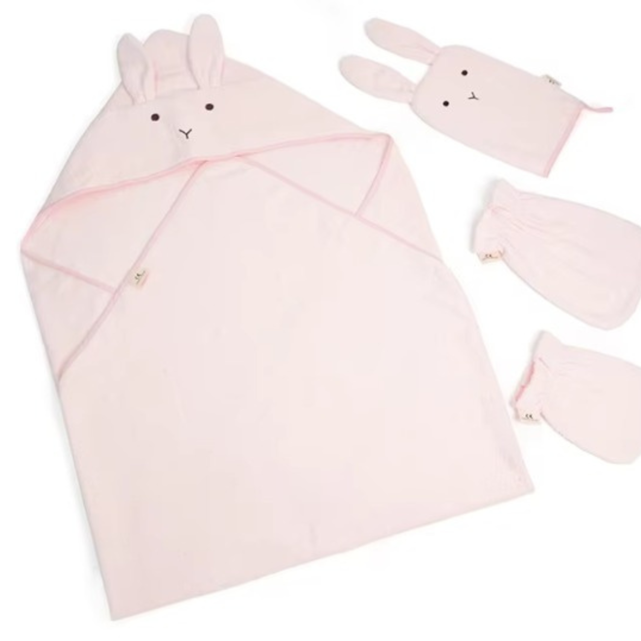 NYZE Kids Hooded Poncho Bath Towel Set of 4 - Pink Bunny
