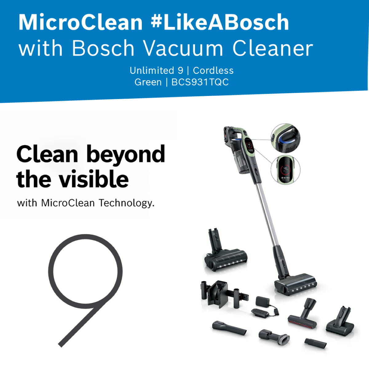 Bosch Unlimited 9 [Green] + 3.0AH Battery 1 S