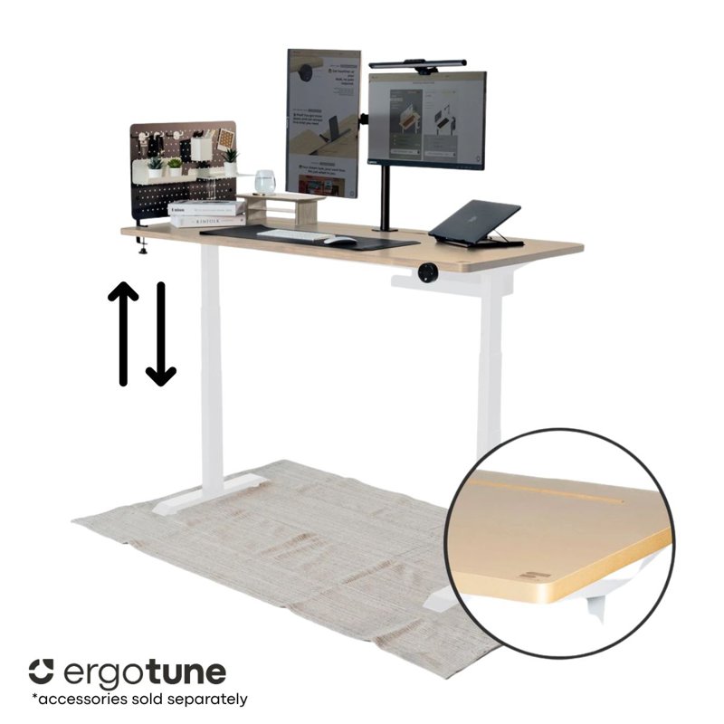 Everdesk Max Adjustable Table - White B, Oak T (120x60cm)