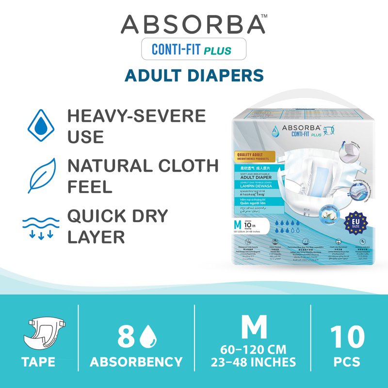 Absorba Conti Fit Plus Adult Diapers - M 10 S