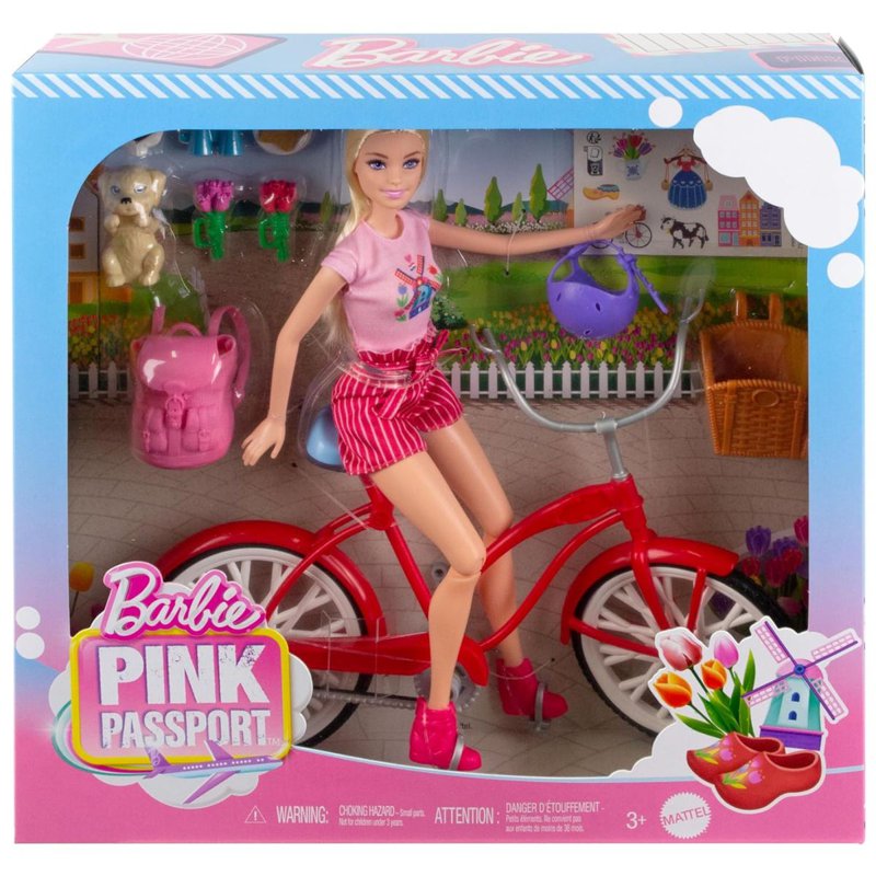 Barbie Pink Passport Holland Doll n Bike Playset 1 S