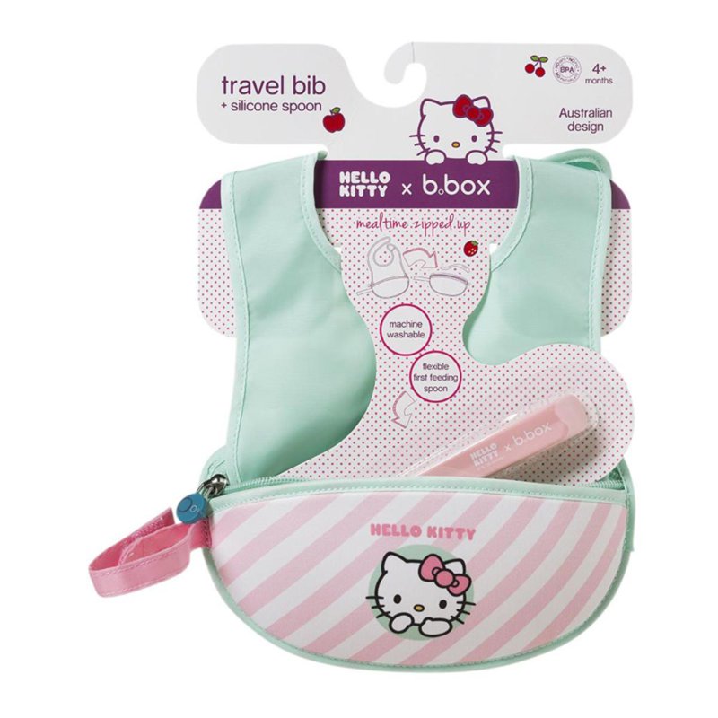 B.Box Hello Kitty Travel Bib & Silicone Spoon - Candy Floss 1 S