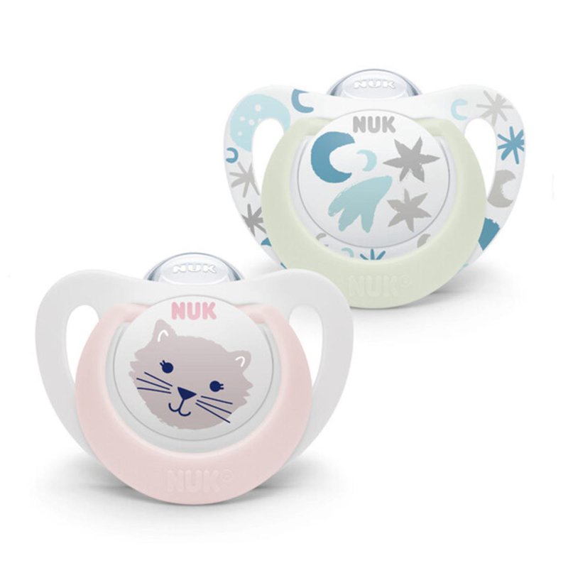 NUK Star Day & Night Soother Pacifier - Pink (0-6 Months) 2 S