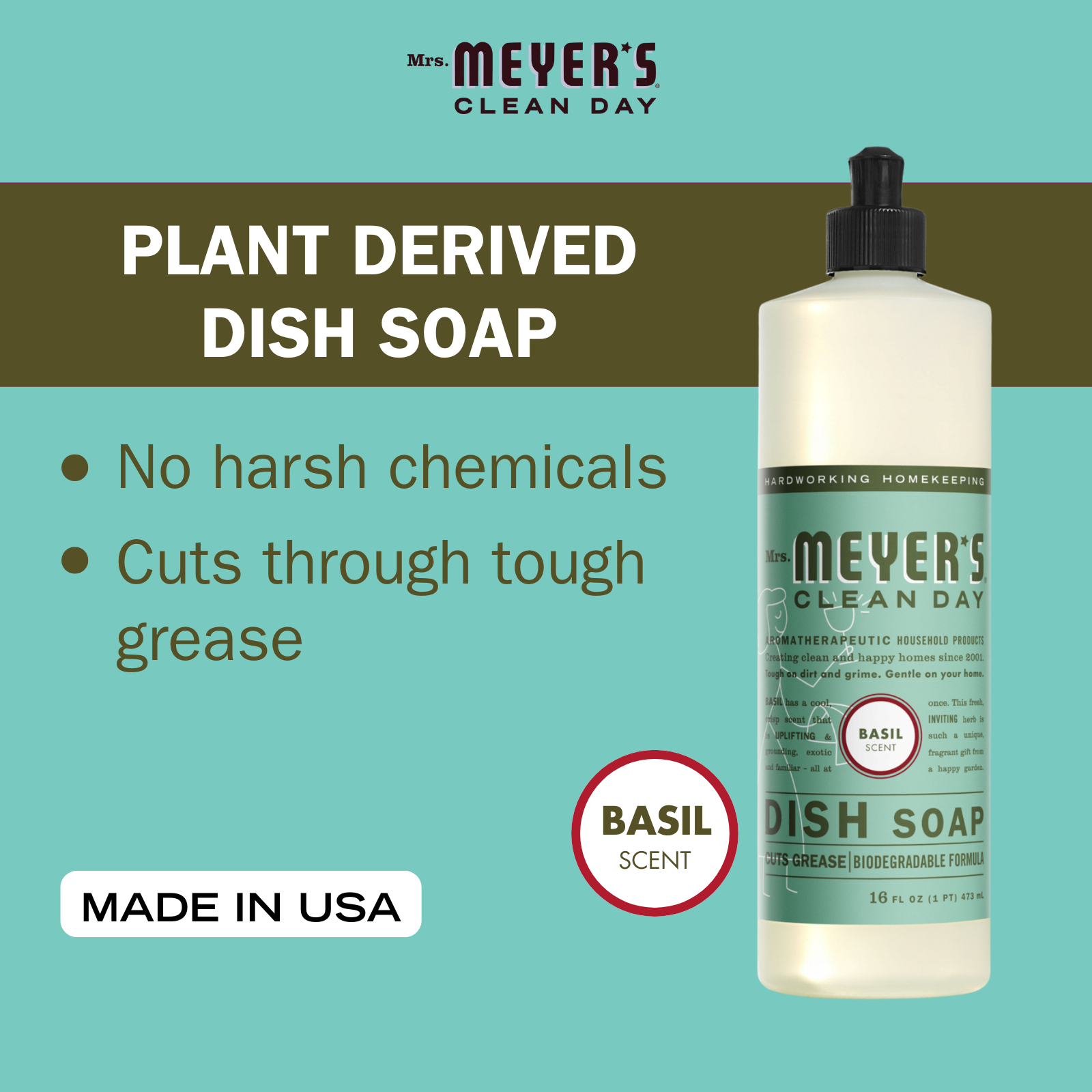 Mrs Meyers Liquid Dish Soap - Basil 473 ML