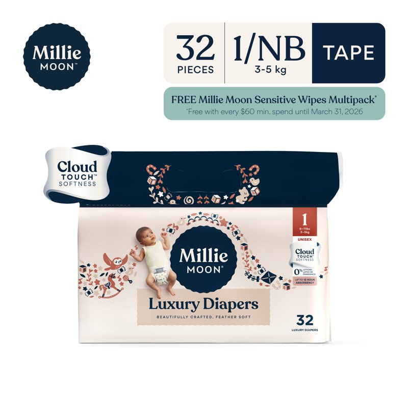 Millie Moon Luxury Tape Diaper - Newborn 32 S