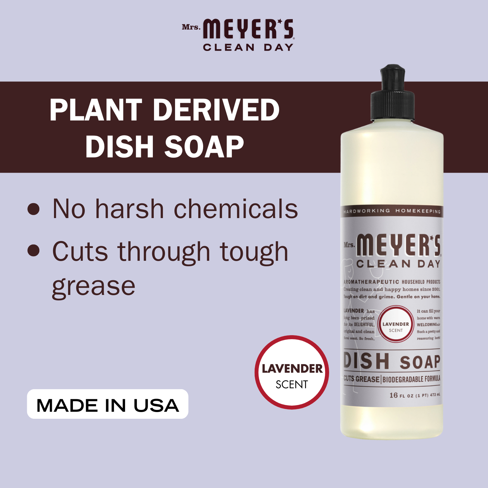 Mrs Meyers Liquid Dish Soap - Lavender 473 ML
