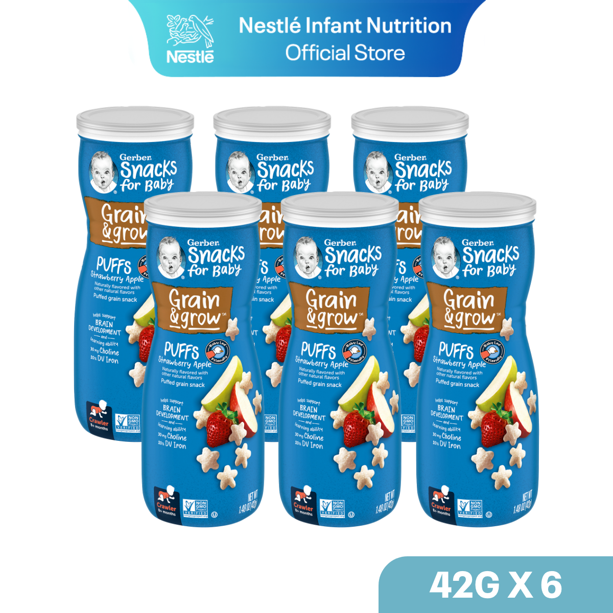 Gerber Puffs - Strawberry, Apple - From 8 Months