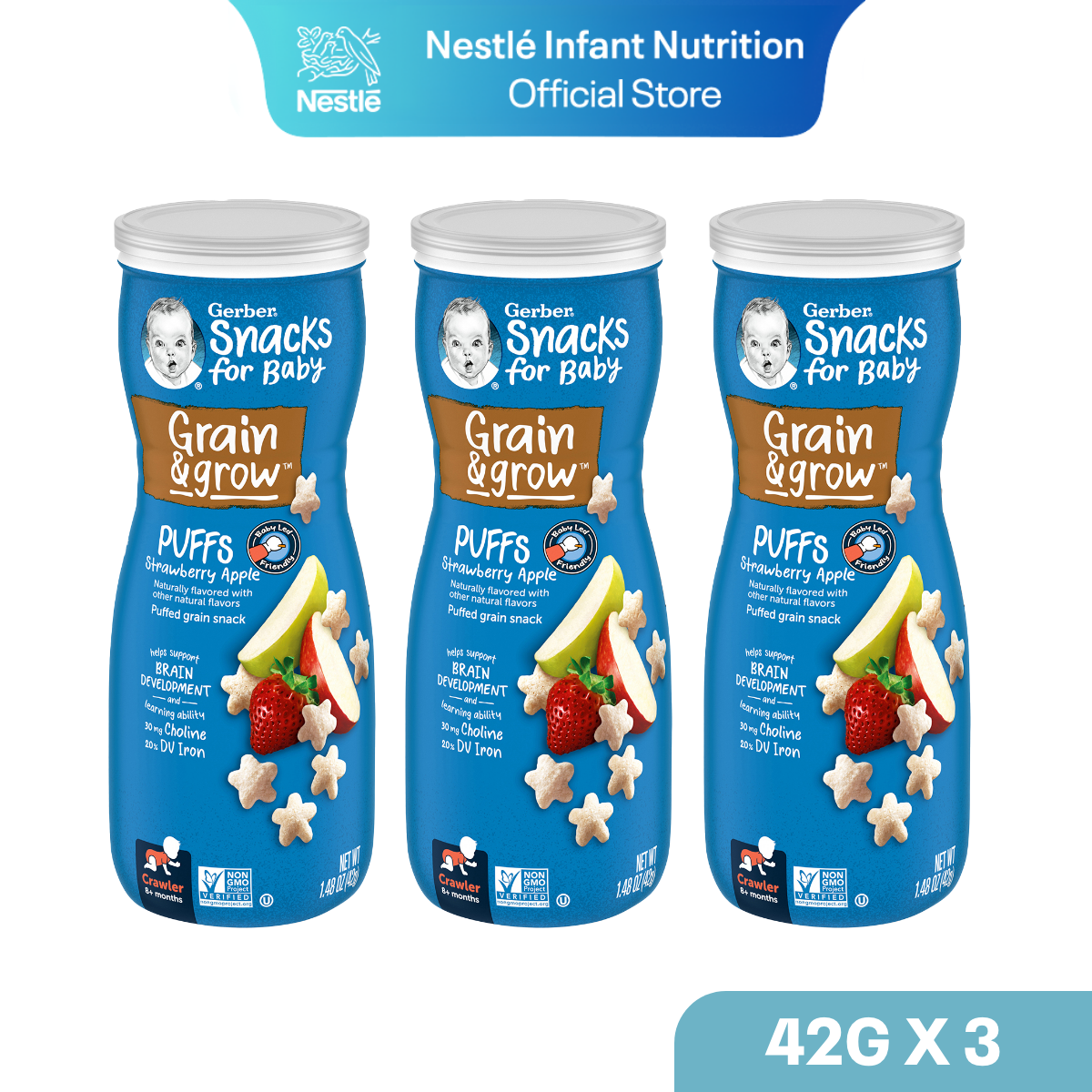 Gerber Puffs - Strawberry, Apple - From 8 Months