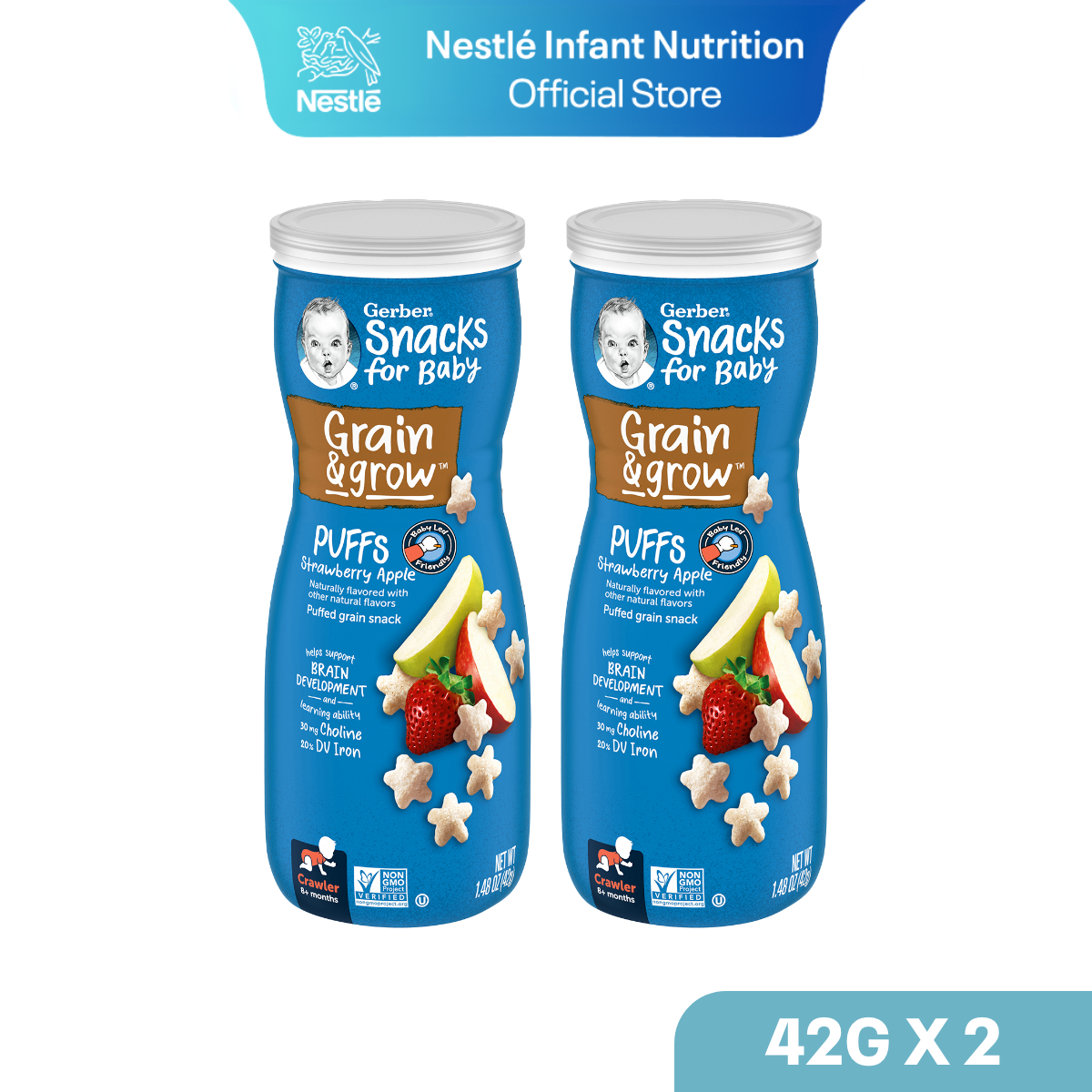 Gerber Puffs - Strawberry, Apple - From 8 Months