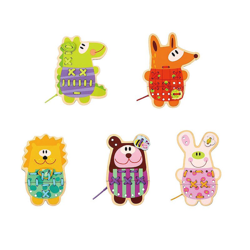 Tookytoy Montessori Wooden 5 In 1 Lacing Animals Toy