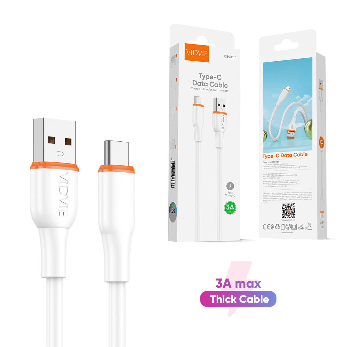 Vidvie Type A To C USB Cable - White 1 S
