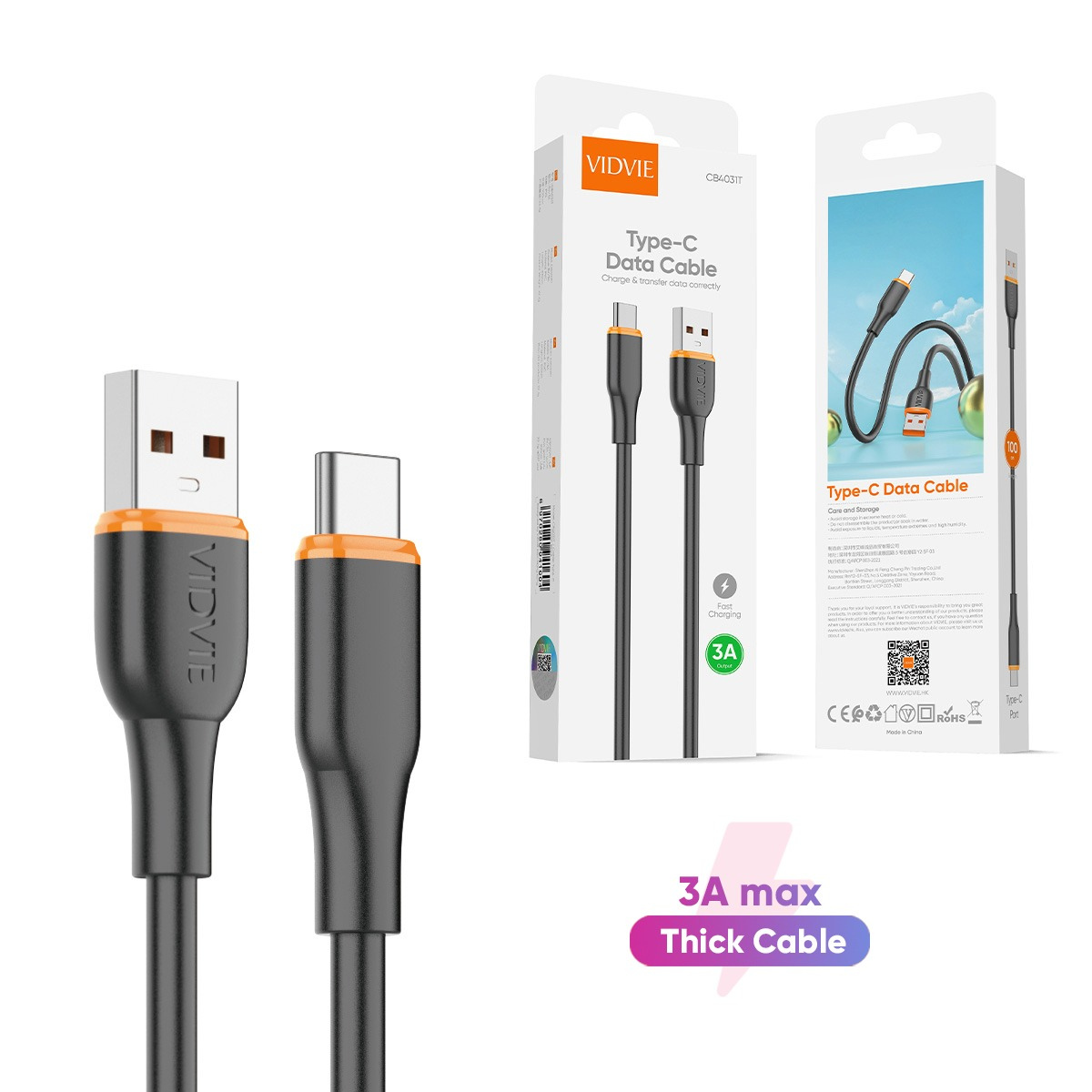 Vidvie Type A To C USB Cable - Black 1 S