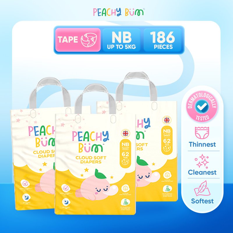 [CTN] Peachy Bum Cloud Soft Tape Diapers - NB 186 S