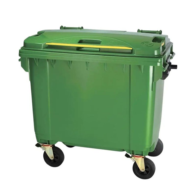 TRIPP Plastic Garbage Bin with 4 wheels, Green 1100L 1 S