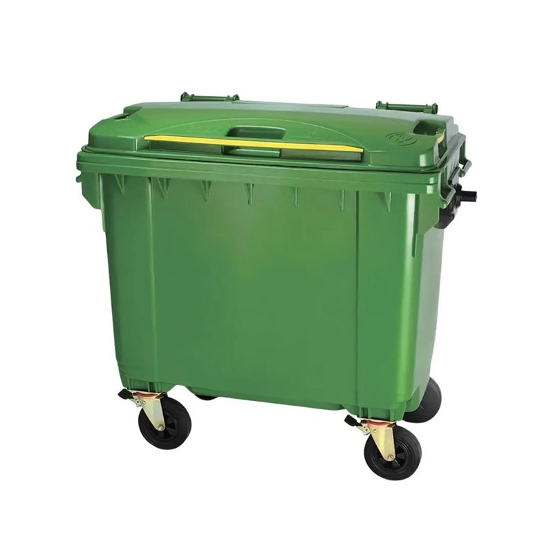 TRIPP Plastic Garbage Bin with 4 wheels, Green 660L 1 S