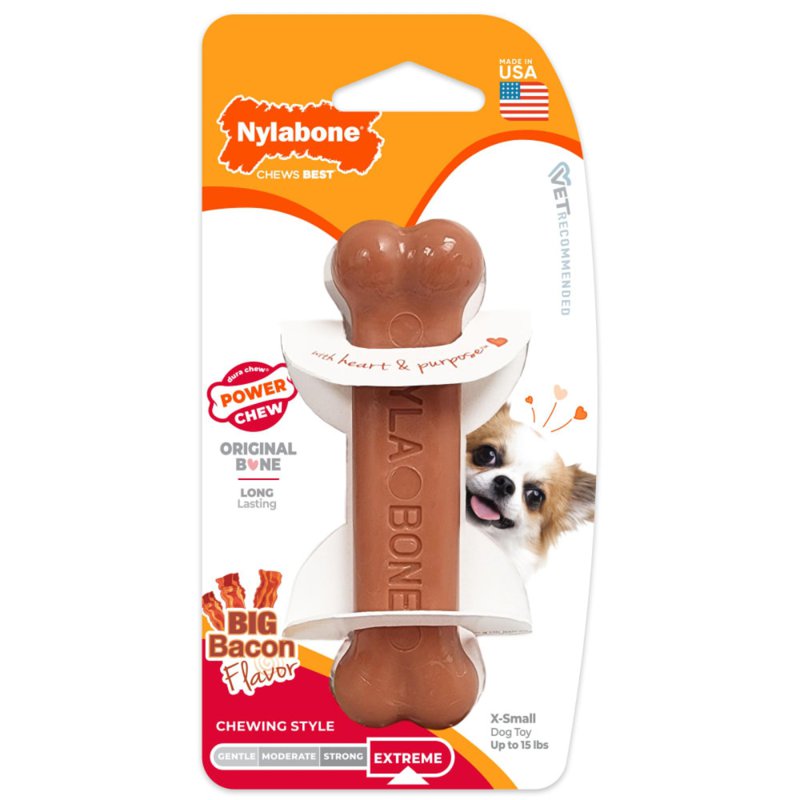 Nylabone Power Chew Durable Bacon Dog Chew Toy Petite 1 S