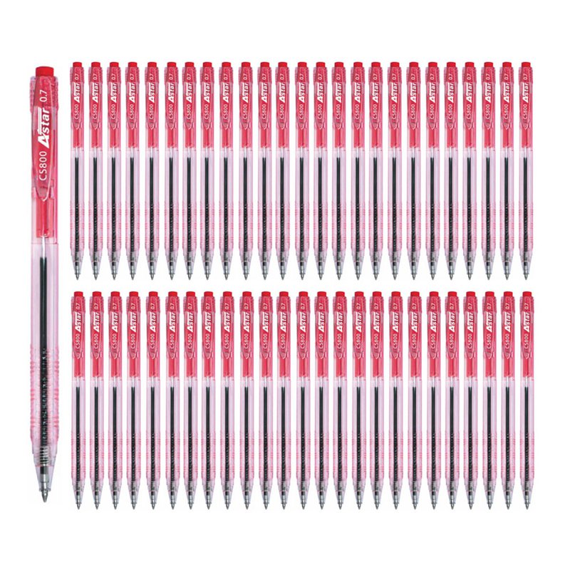 Astar Retractable Fine Point Ball Pen 0.7mm (Red Ink) 50 S