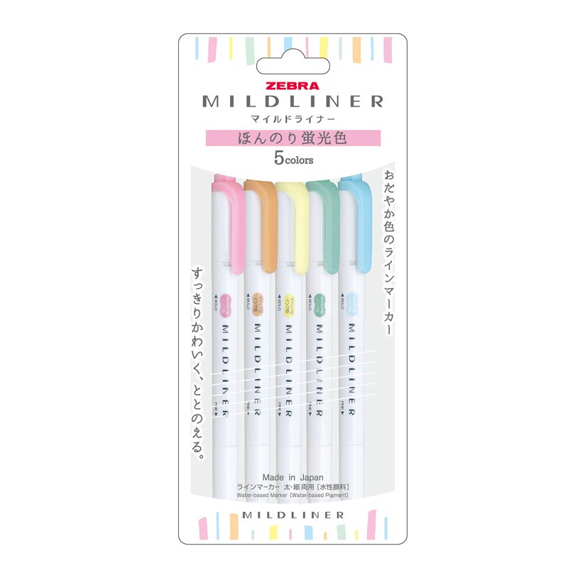 Mildliner Bold/Fine Highlighter 5 Colour Set (Fluorescent) 5 S