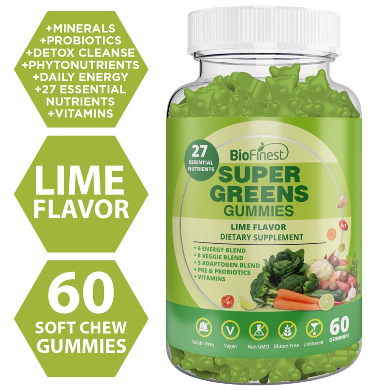 Biofinest Super Greens Gummies Detox Energy Digestive Immune 60 S