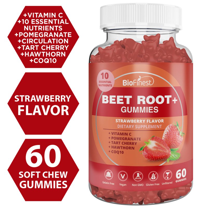 Biofinest Beet Root+ Gummies Heart Health Energy Vitality 60 S