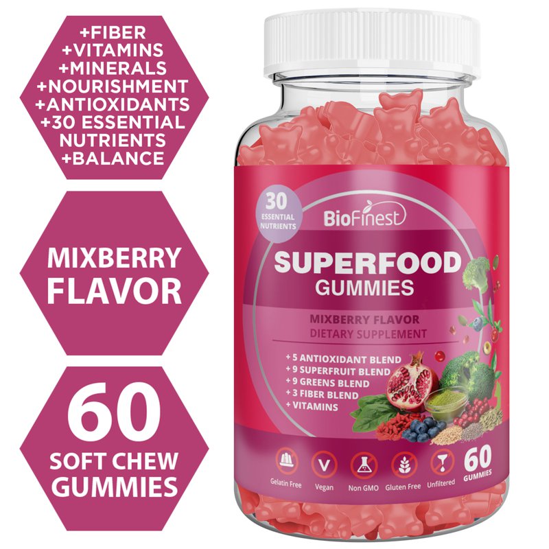 Biofinest Superfood Gummies Energy Immune Digestive Wellness 60 S