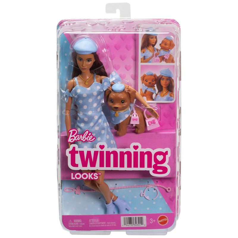 Mattel Barbie Twinning Looks Doll with Pet Dog Brunette 1 S