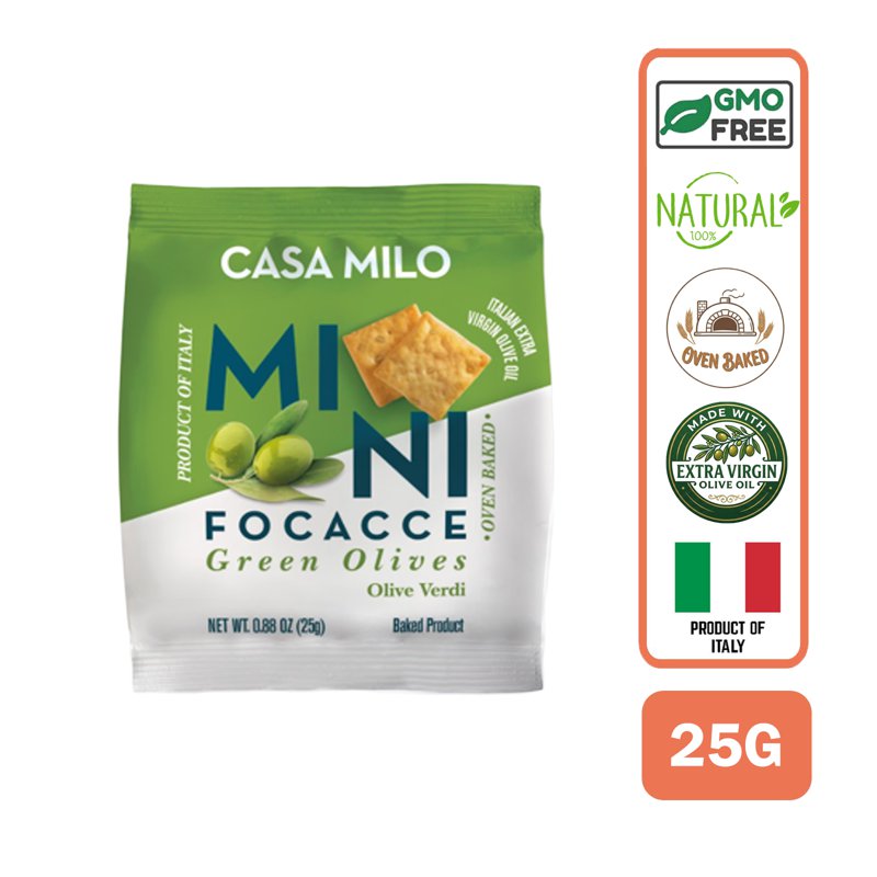 Casa Milo Mini Italian Baked Crackers Chips Focaccia - Green Olives