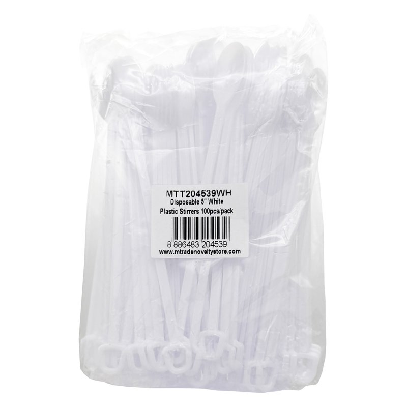 MTRADE Disposable 5 Inch White Plastic Stirrers 100 S