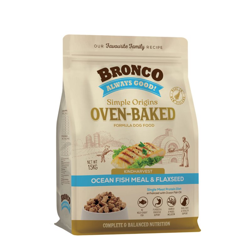 Bronco Oven-Baked Dog Food - Ocean Fish Meal & Flaxseed