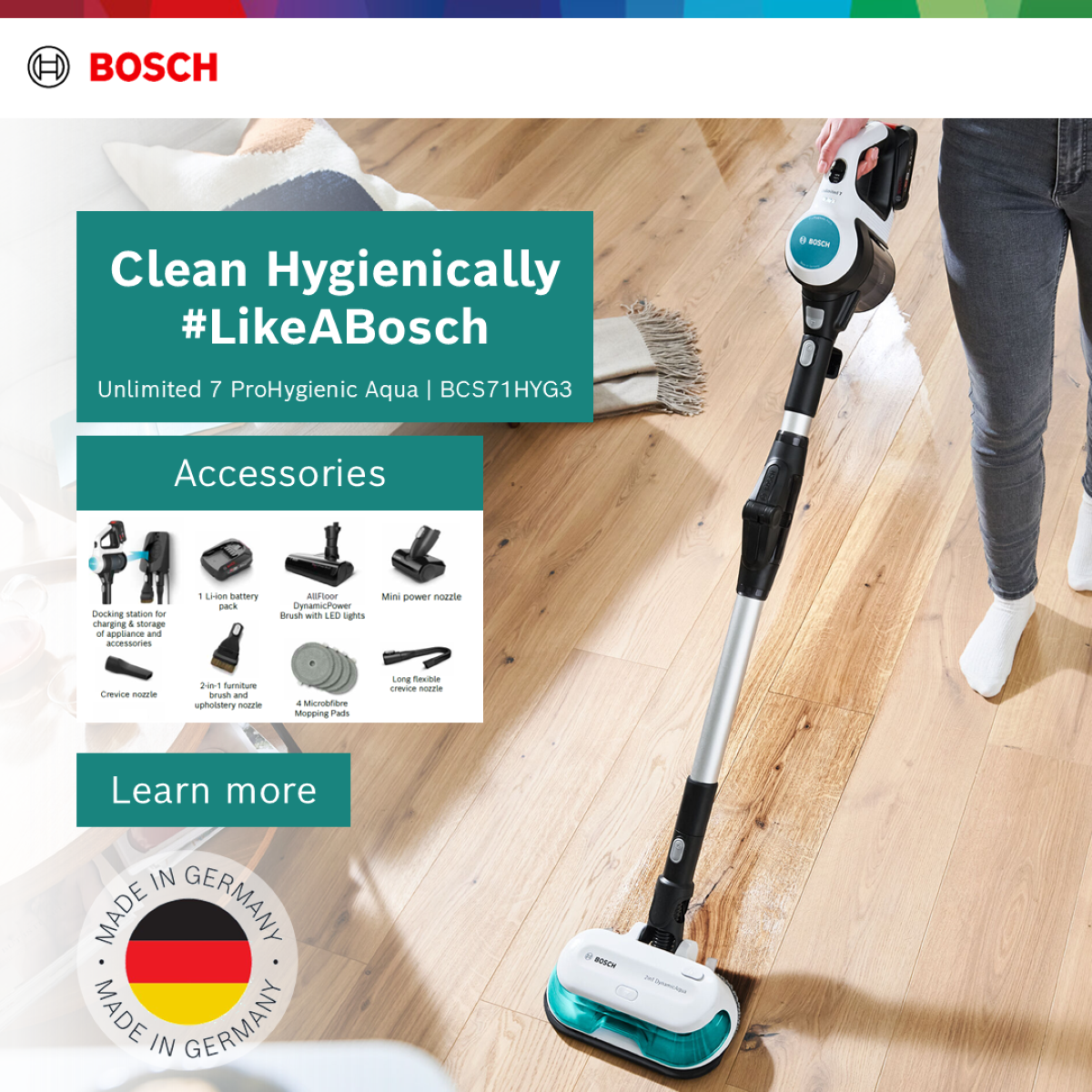 Bosch BCS71HYG3 2 in 1 Vacuum and Mop, Unlimited 7 1 S