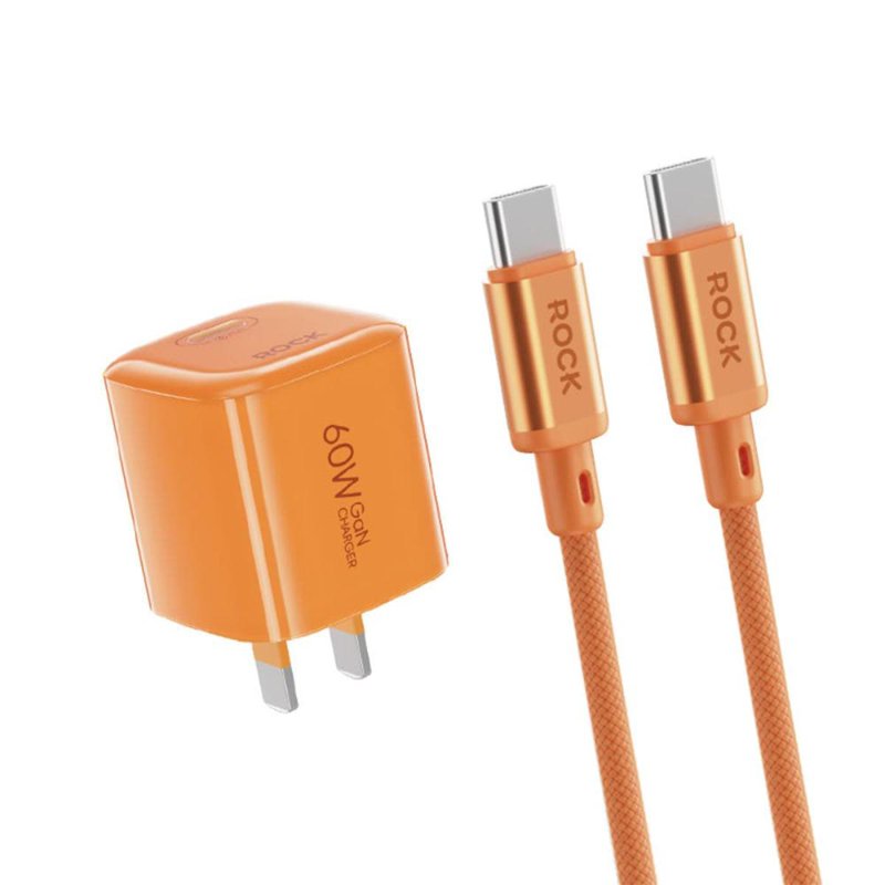 ROCK T89 GaN PD 60W Charger With Type-C Cable - Orange 1 S