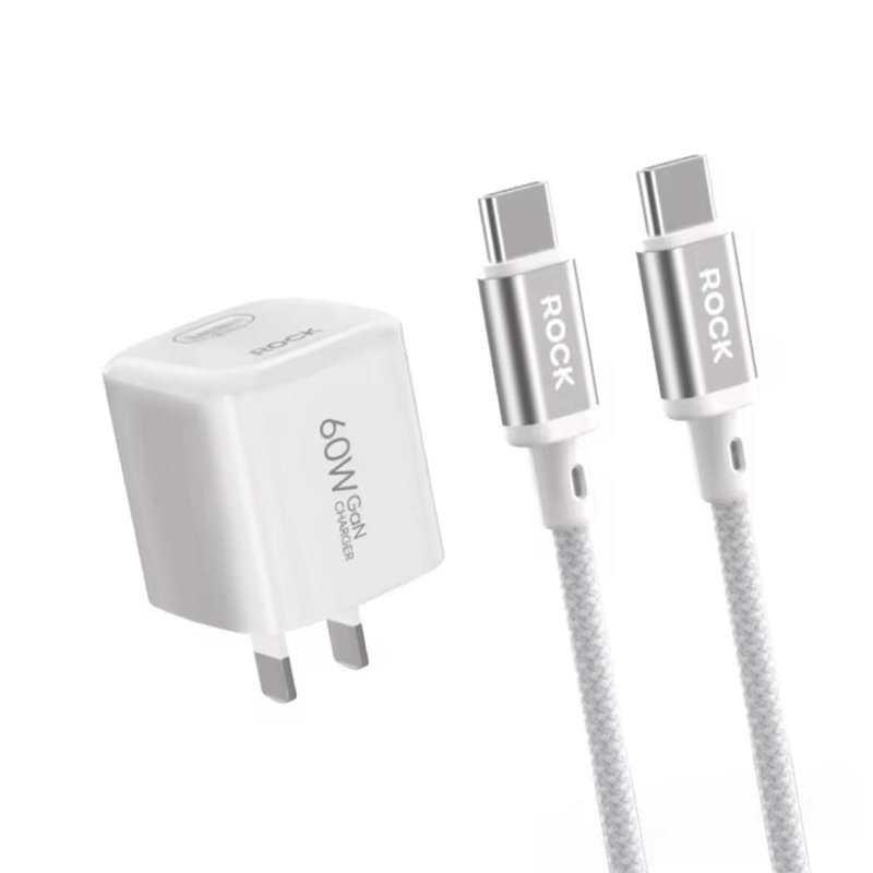 ROCK T89 GaN PD 60W Charger With Type-C Cable - White 1 S