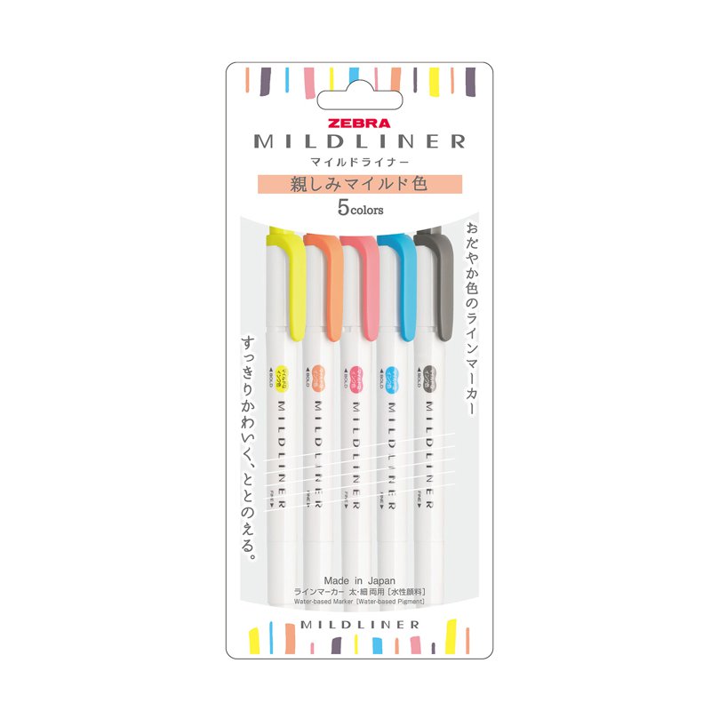 Zebra Mildliner Bold/Fine Highlighter 5 Colour Set (Friendly) 1 S