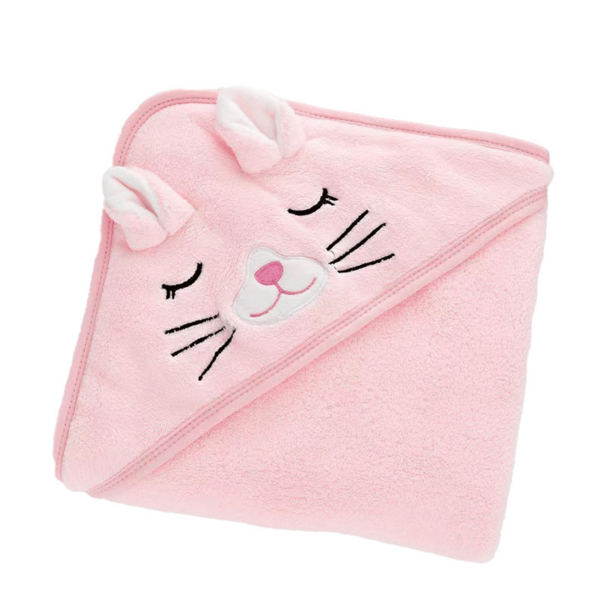 Cubble Hooded Baby Bath Towel 80x80cm - Pink Cat 1 S