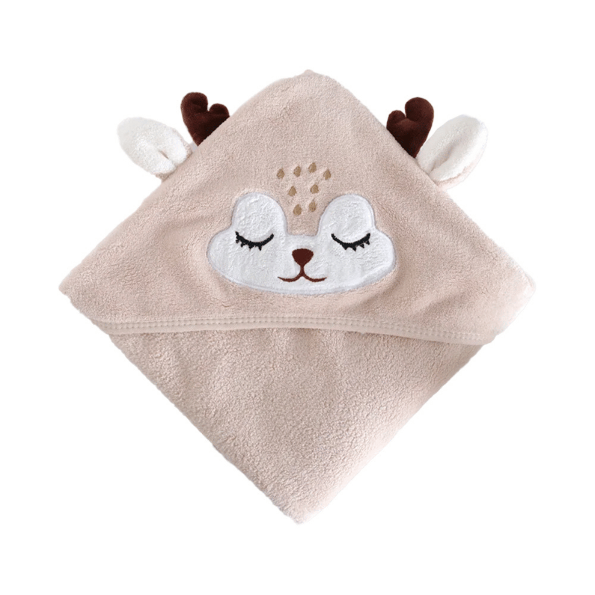 Cubble Hooded Baby Bath Towel 105x105 cm - Khaki Deer 1 S