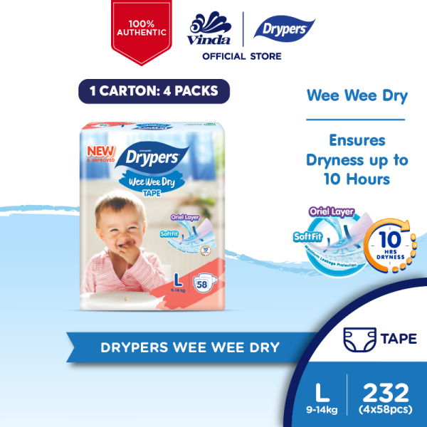 Drypers Wee Wee Dry Tape L 58s (1Carton=4Pack)