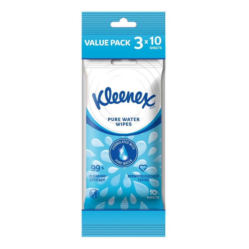 Kleenex Hand & Face Moist Wipes 10sx3 Pure Water