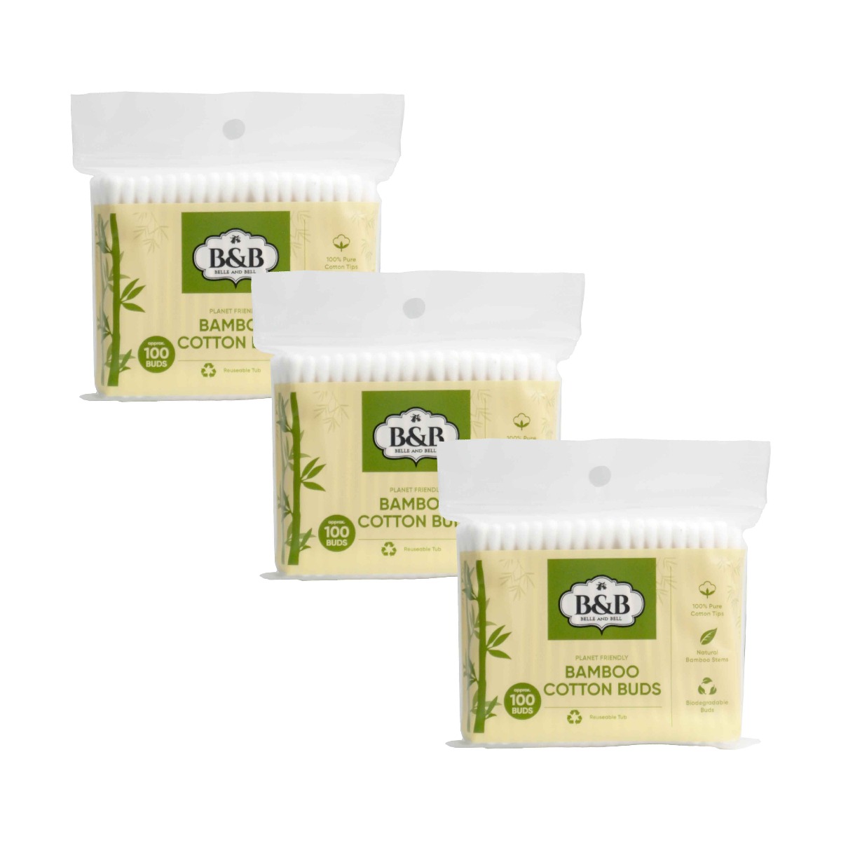 Belle And Bell Bamboo Cotton Buds Approx 100 x 3 Packs