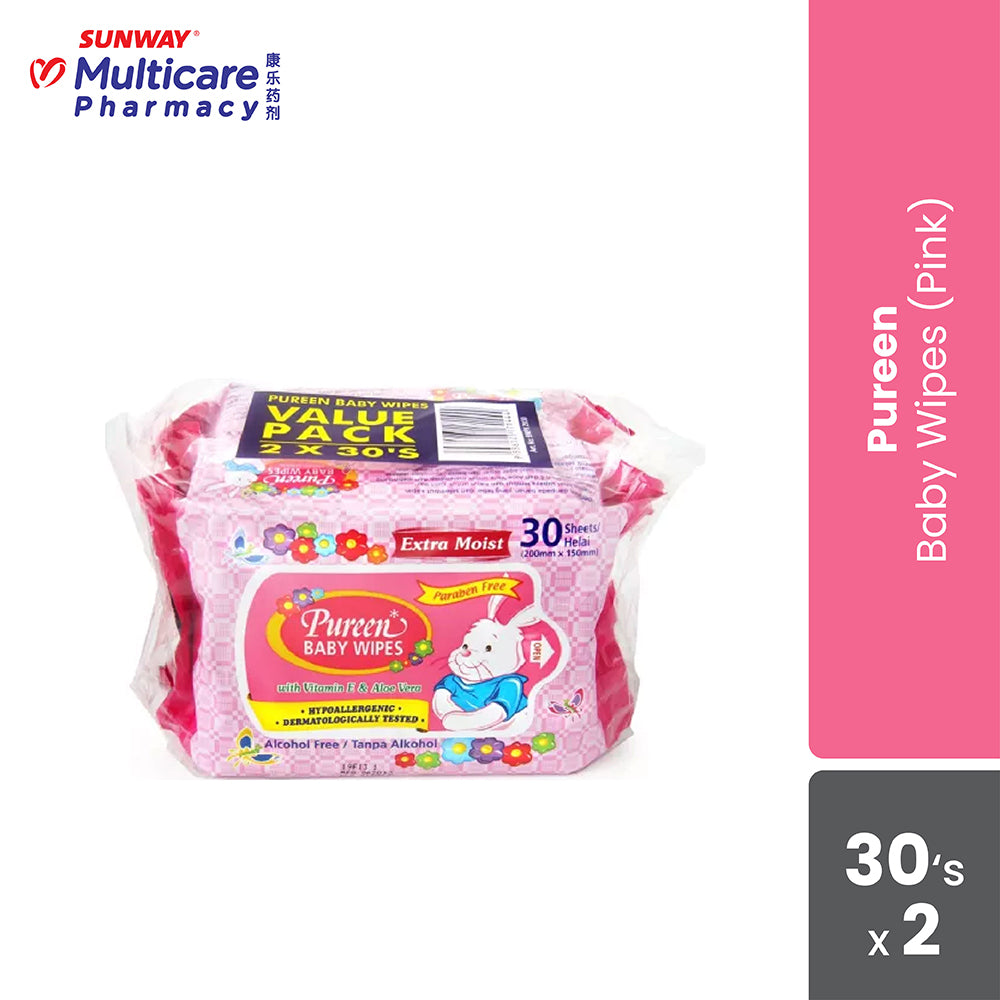 Pureen Baby Wipes 2x30s Pink
