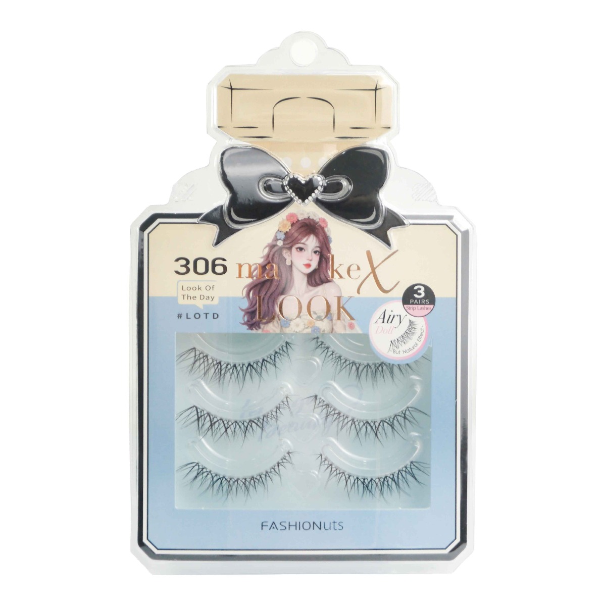 Make X Look Airy Doll Strip Lashes, Model 306, 3 Pairs