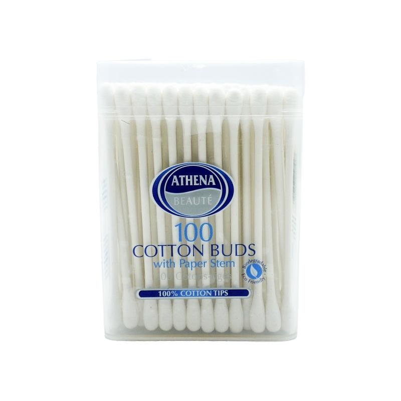 Athena Cotton Buds w/ Paper Stem 100s Round Tub