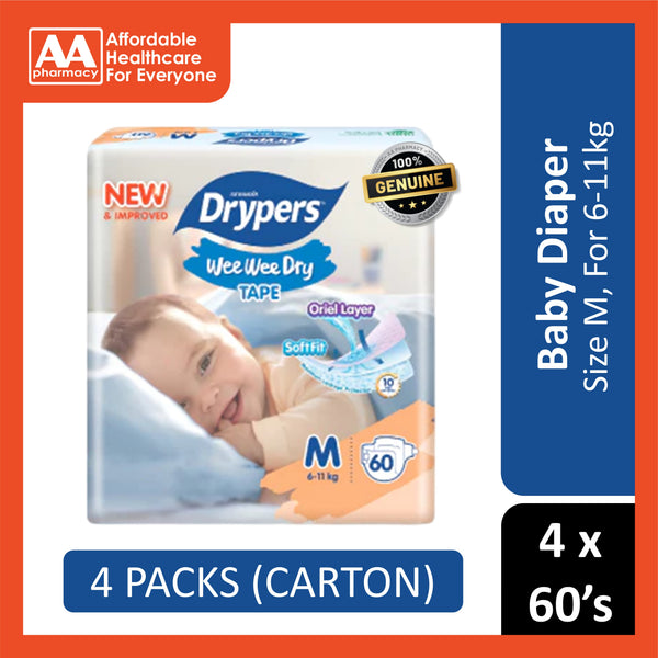 Drypers Wee Wee Dry Tape M 60s (1Carton=4Pack)