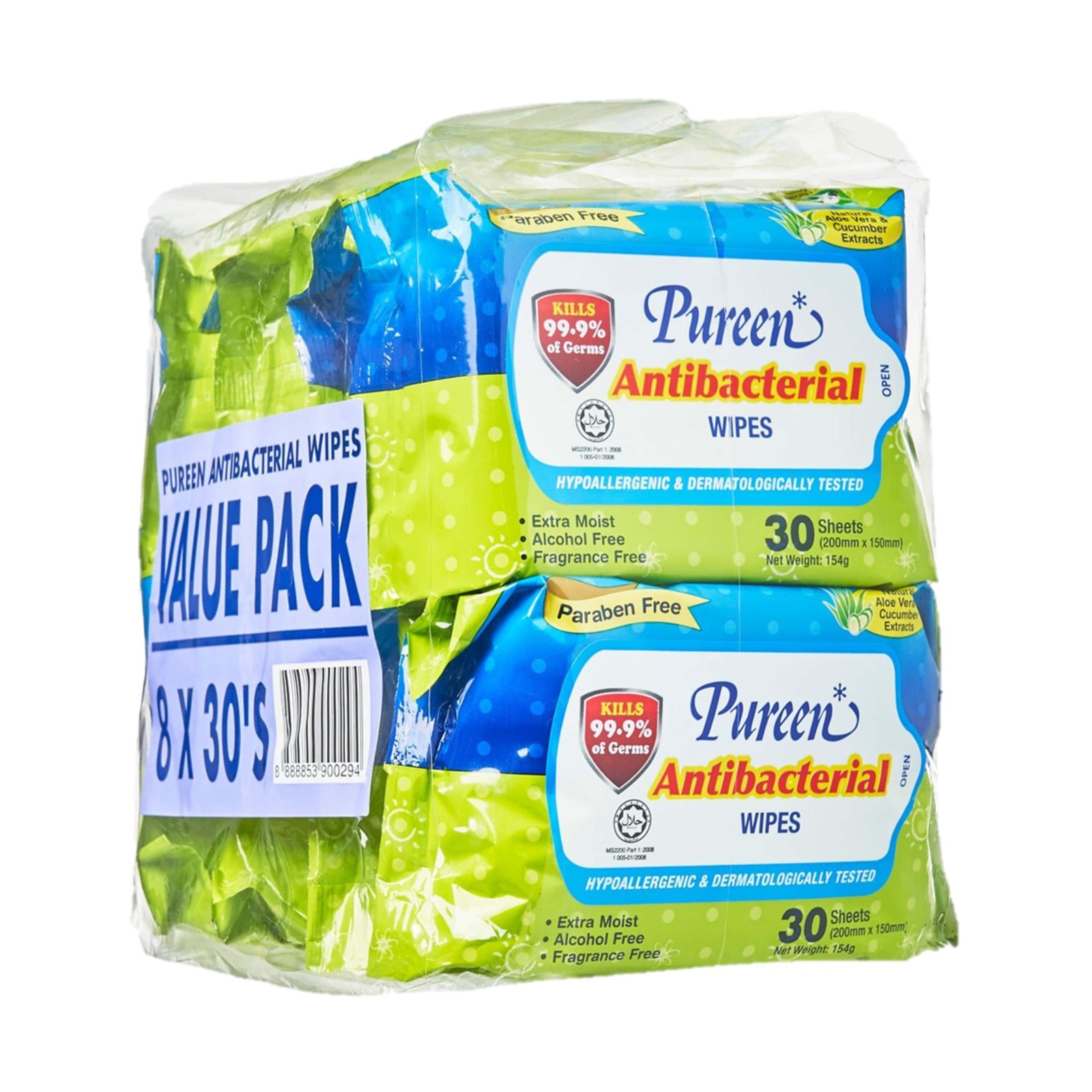 Pureen Antibacterial Wipes × 8 Packs