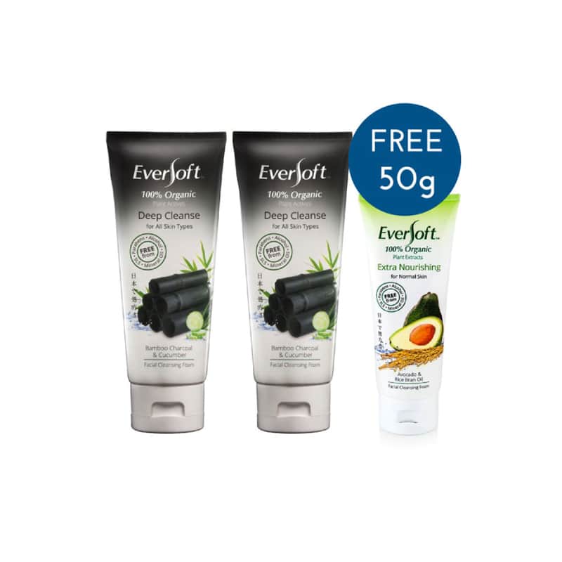 Eversoft Cleanser 130gx2 Bamboo Charcoal & Cucumber +50g Avocado & Rice Bran